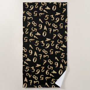 Black Gold Numbers Luxury Pattern Chic Accountant Beach Towel