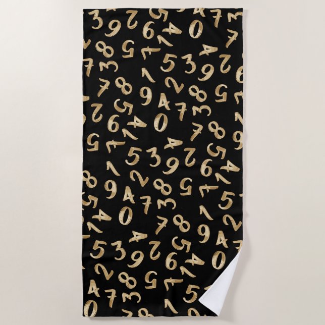 Black Gold Numbers Luxury Pattern Chic Accountant Beach Towel (Front)