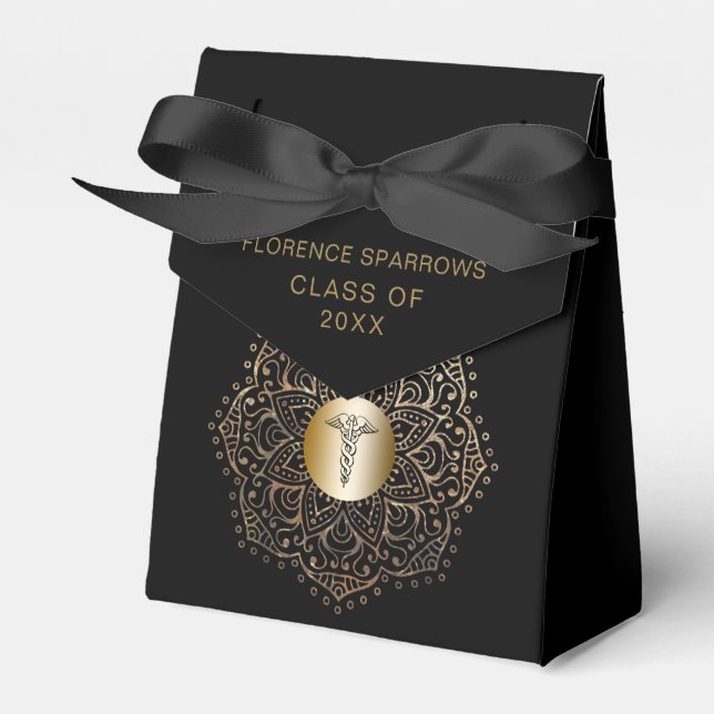 Black Gold Nurse Graduation Caduceus Favour Box (Front Side)
