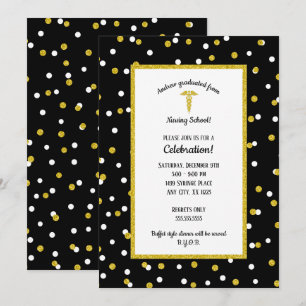 Black Gold Nurse graduation party, neutral gender Invitation