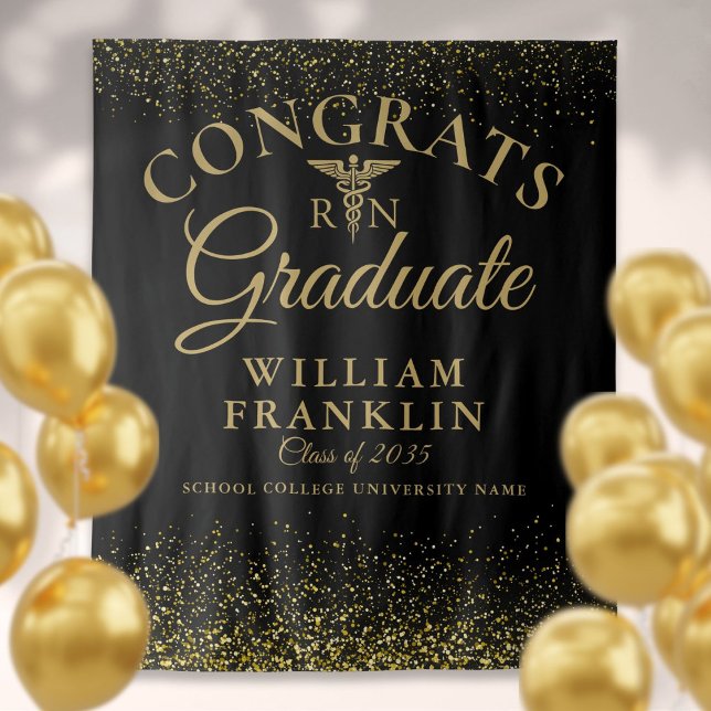 Black Gold Nurse School Graduation Photo Backdrop Tapestry (Black Gold Nurse School Graduation Photo Backdrop)