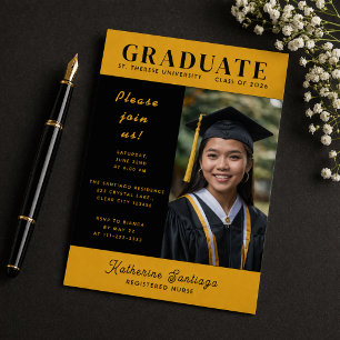 Black Gold Nursing Graduation Invitation