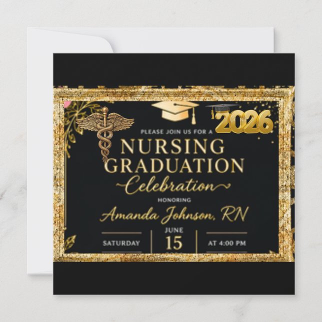 Black Gold Nursing Graduation Invitation | Luxury  (Front)