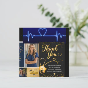 Black Gold Nursing Graduation Thank You Card with 