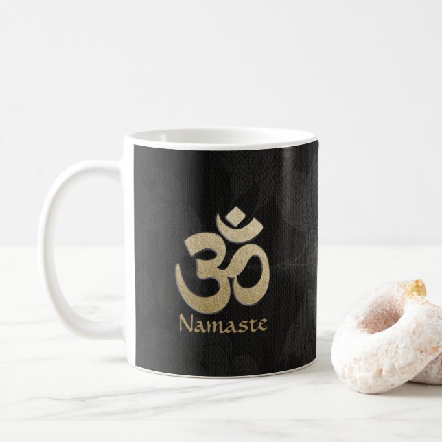 Black & Gold OM Symbol Yoga Mediation instructor Coffee Mug (With Donut)
