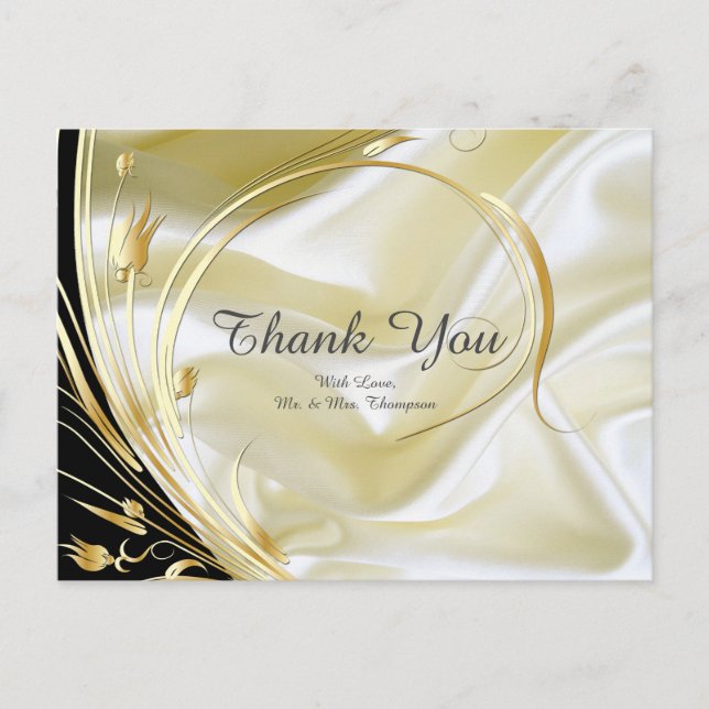 Black & Gold on Champagne Silk Thank You Postcard (Front)