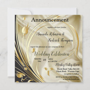 Black & Gold on Champagne Silk Wedding Announcement