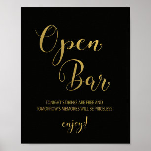Black & Gold Open Bar Sign