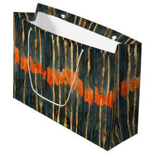 Black gold orange Art Nouveau stripes Large Gift Bag