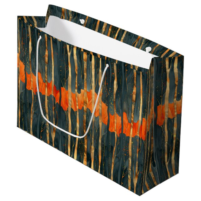 Black gold orange Art Nouveau stripes Large Gift Bag (Front Angled)