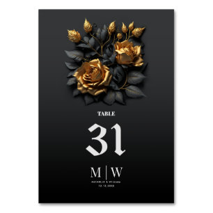 Black Gold Orange Roses Gothic Monogram Wedding  Table Number