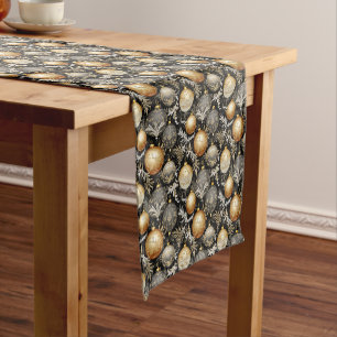 Black Gold Ornaments Christmas Table Runner