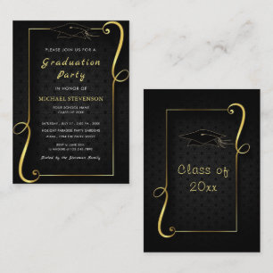 Black Gold Ornaments Framed Graduation Invitation