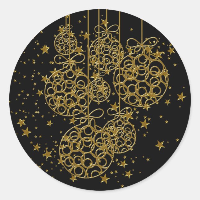 Black Gold Ornaments Star Christmas Stickers (Front)