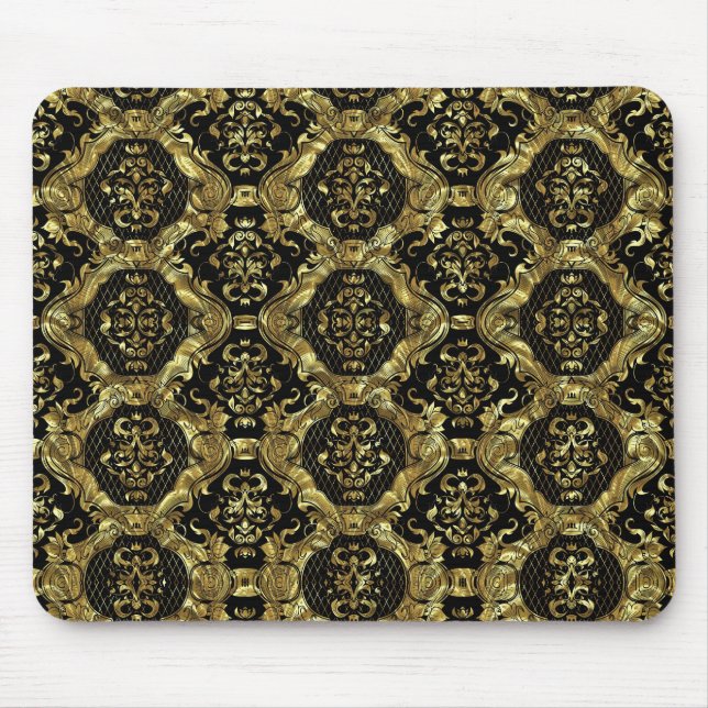 Black & Gold Ornate Baroque Design Mouse Mat (Front)