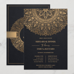 BLACK GOLD ORNATE CLASSIC MANDALA REHEARSAL DINNER INVITATION
