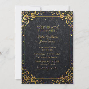 Black Gold Ornate Floral Wedding Invitation