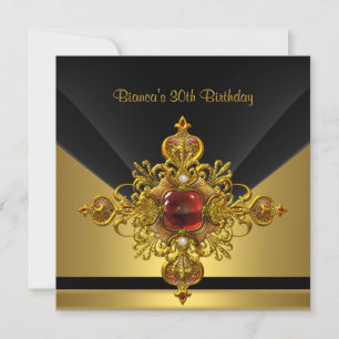 Black Gold Ornate Jewel 30th Birthday Party Invitation
