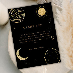 Black Gold Outer Space Moon Star Boy Baby Shower Thank You Card