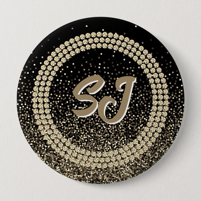 Black & Gold Pageant Button Luxury Monogram (Front)