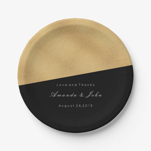 Black Gold Pastel Bridal Wedding Geometry Minima Paper Plate (Front)