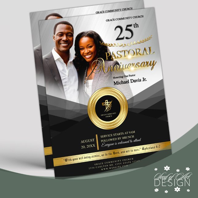 Black & Gold Pastoral Anniversary Church Event Flyer (Creator Uploaded)