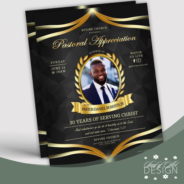Black Gold Pastoral Appreciation Church Service Flyer (Creator Uploaded)