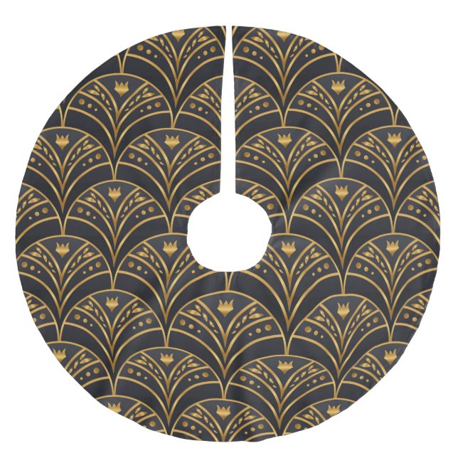Black Gold Pattern Art Deco Brushed Polyester Tree Skirt (Front)