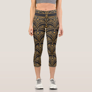 Black Gold Pattern Modern Monogram Personalize Capri Leggings