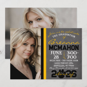 Black & Gold Paw Print Graduation 2 Photo Invitation