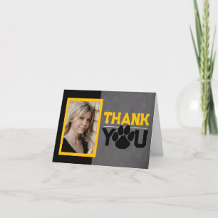 Black & Gold Paw Print Graduation Folding 2 Photo Thank You Card