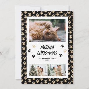 Black Gold Paws Photo Meowy Christmas Card