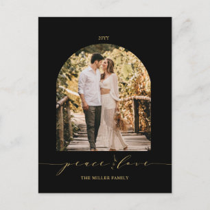 Black & Gold Peace and Love Christmas Photo Holi Holiday Postcard