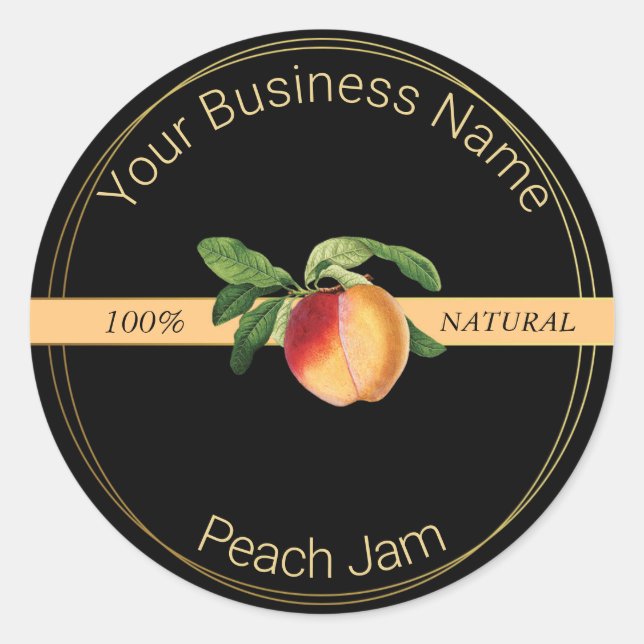 Black & Gold Peach Jam Product Label (Front)