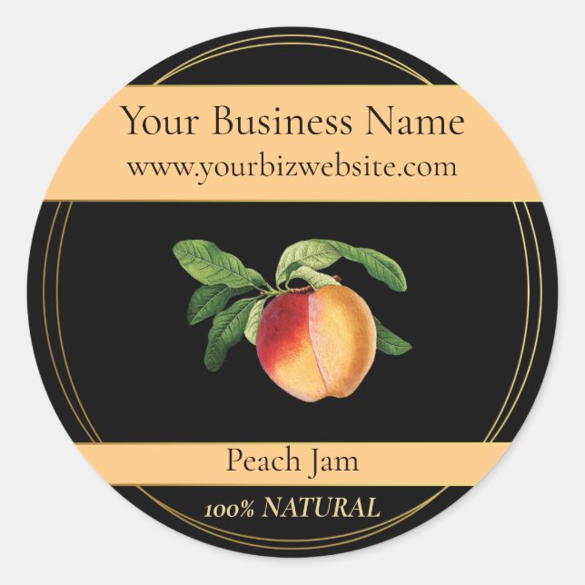 Black & Gold Peach Jam Product Label (Front)