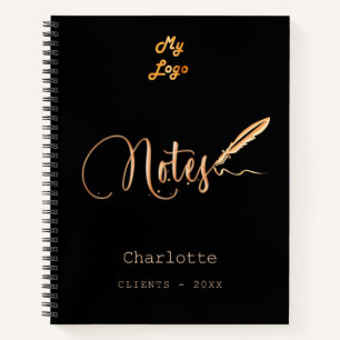 Black gold pen elegant script business logo notebook