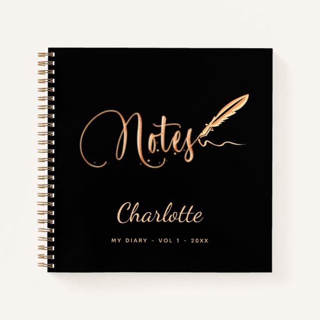 Black gold pen elegant script name notebook (Front)