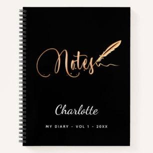 Black gold pen elegant script name notebook