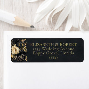 Black & Gold Peony Wedding Address Labels
