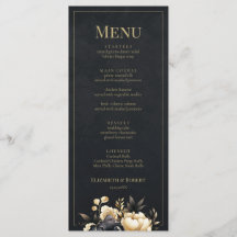 Black & Gold Peony Wedding Menu Card