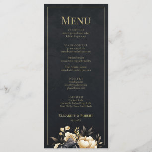 Black & Gold Peony Wedding Menu Card