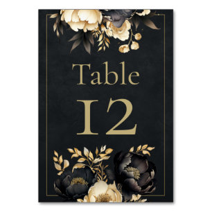 Black & Gold Peony Wedding Table Number