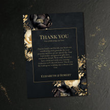 Black & Gold Peony Wedding Thank You Card