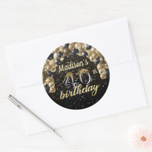 Black Gold Personalised 40th Birthday Classic Round Sticker