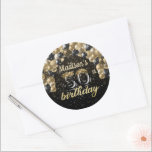 Black Gold Personalised 50th Birthday Classic Round Sticker<br><div class="desc">Luxury Birthday Black Gold Balloon Glitter design. Matching products can be found in Luxury Black Gold Balloon Adult Birthday collection.</div>