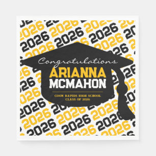 Black & Gold Personalised Graduation Cap Paper Napkin
