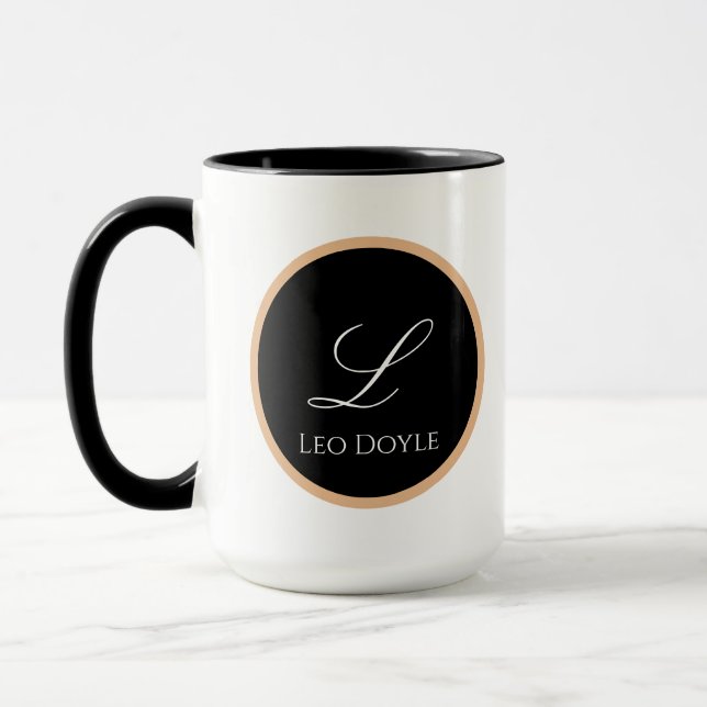 Black & Gold Personalised Initial Name Logo Custom Mug (Left)