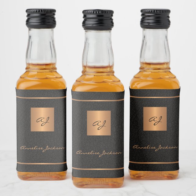Black gold personalised initials name script liquor bottle label (Bottles)
