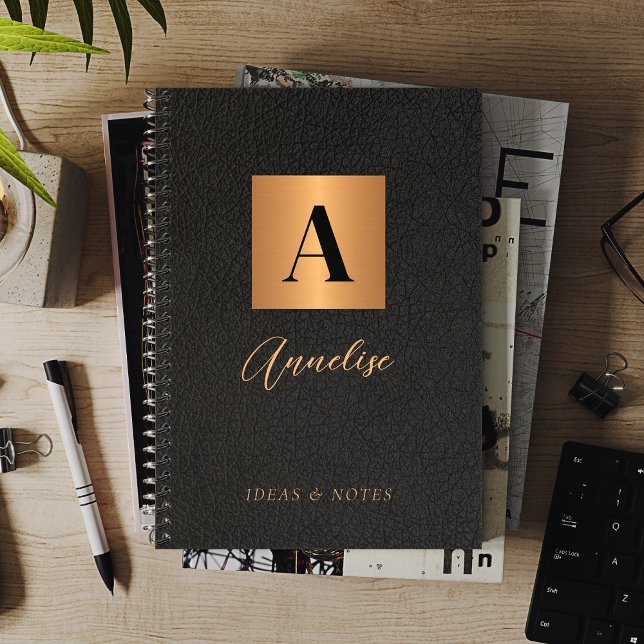 Black gold personalised monogram name  notebook (Creator Uploaded)