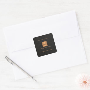 Black gold personalised monogram name script  square sticker